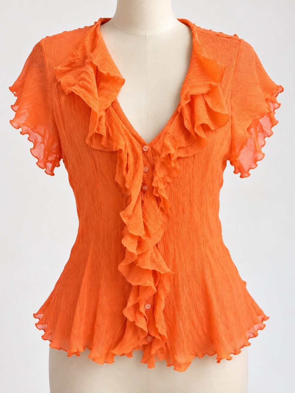 DIVA BY DANA BUCHMAN Y2K Silk Ruffled Button-Front Sheer Chiffon Gauze Blouse